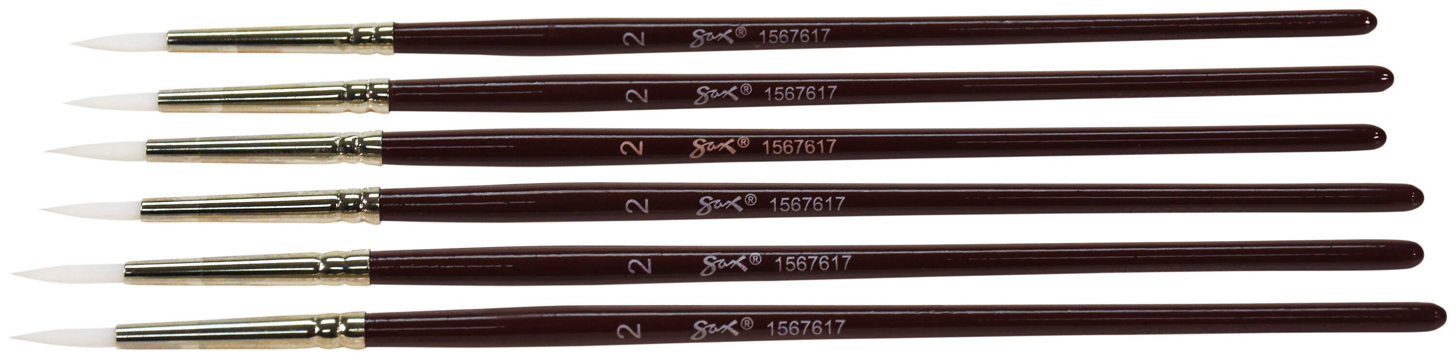 Sax Optimum White Synthetic Taklon Paint Brushes, Round, Size 2, Set of 6 1567617